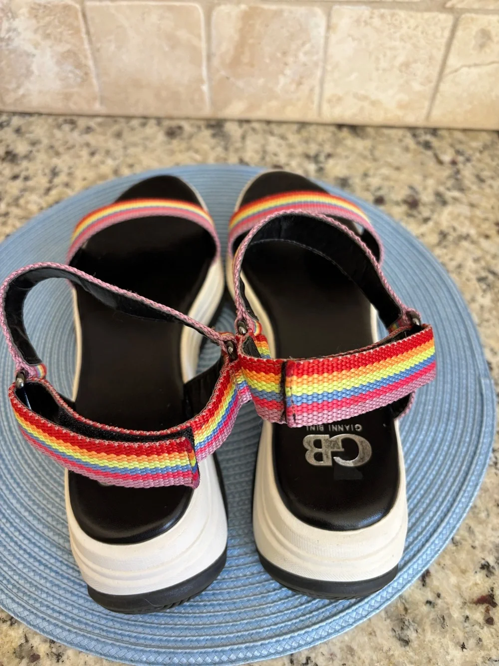 GB Gianni Bini Rainbow Platform Velcro Sandals